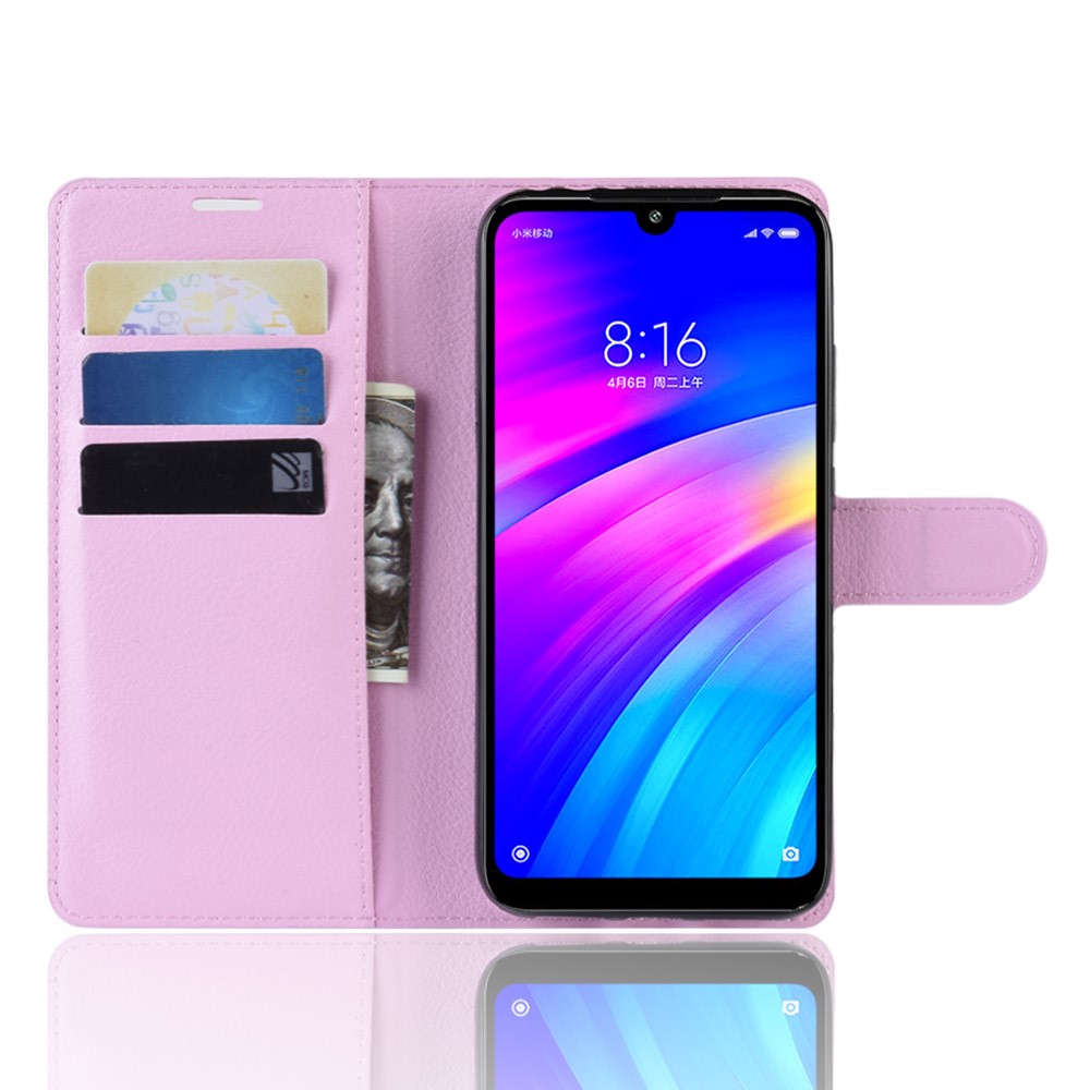 Litchi Skin Wallet Leather Stand Case for Xiaomi Redmi 7 / Redmi Y3 - Pink-4