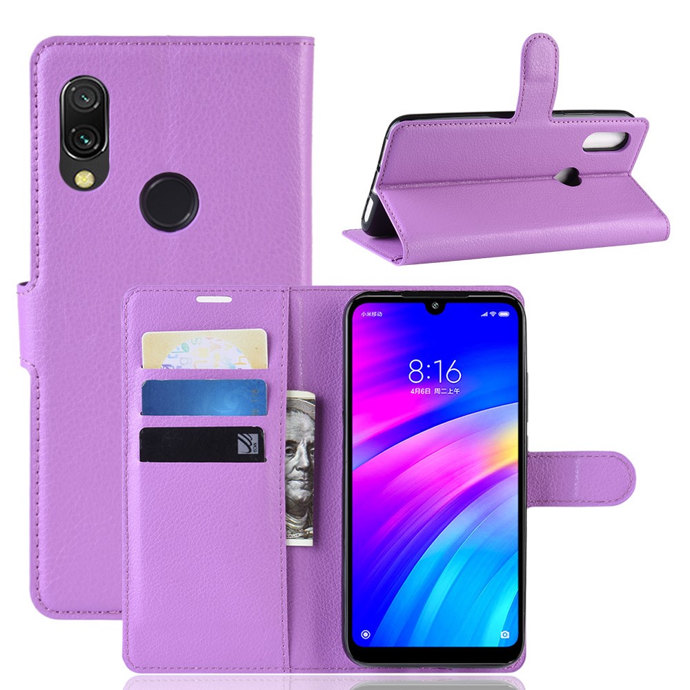 Litchi Skin Wallet Leather Stand Case for Xiaomi Redmi 7 / Redmi Y3 - Purple-1