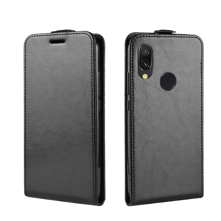 Crazy Horse Vertical Cuir Case Avec Fente de Carte Pour Xiaomi Redmi 7 / Redmi Y3 - le Noir