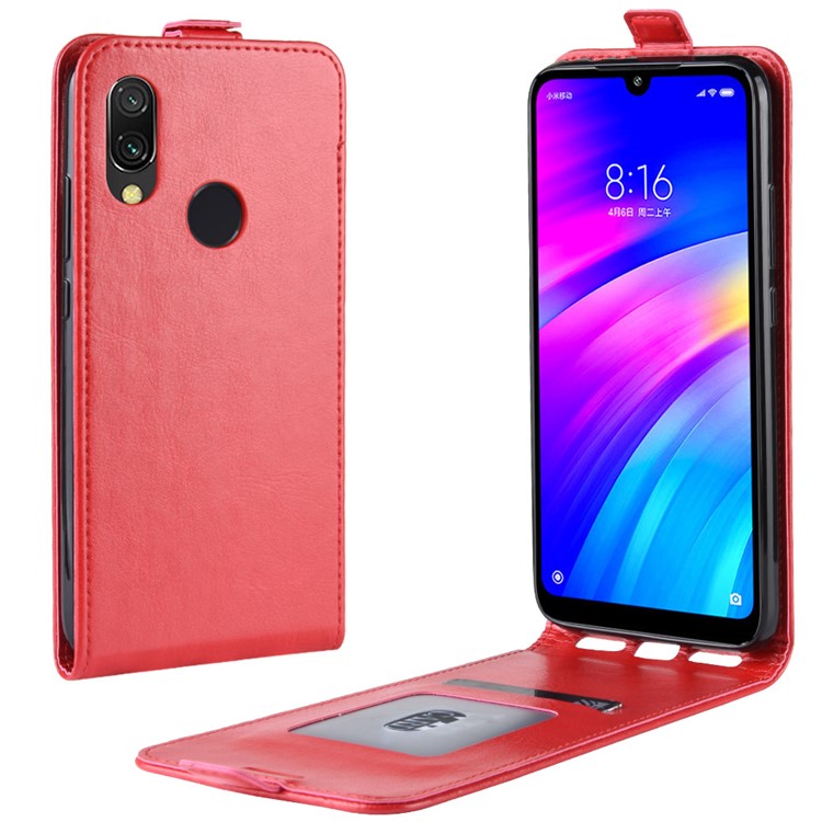 Crazy Horse Vertical Leather Case with Card Slot for Xiaomi Redmi 7 / Redmi Y3 - Red-1