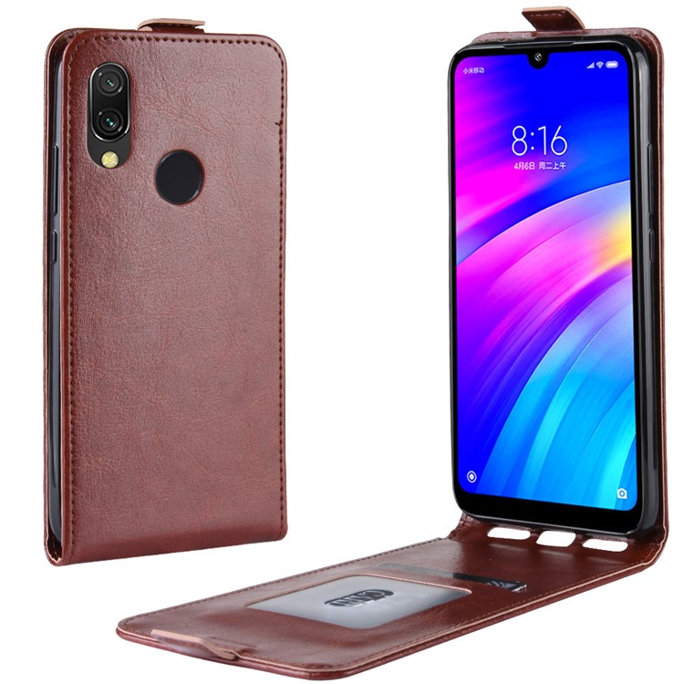 Crazy Horse Vertical Leather Case with Card Slot for Xiaomi Redmi 7 / Redmi Y3 - Brown-1