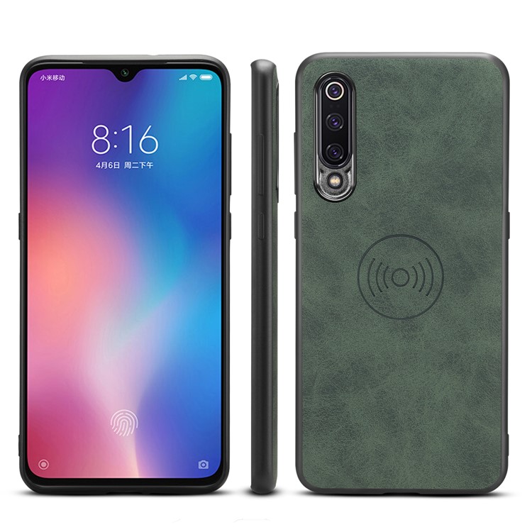PU Leather Coated TPU Phone Case for Xiaomi Mi 9 (Built-in Magnetic Holder Metal Sheet) - Green-1