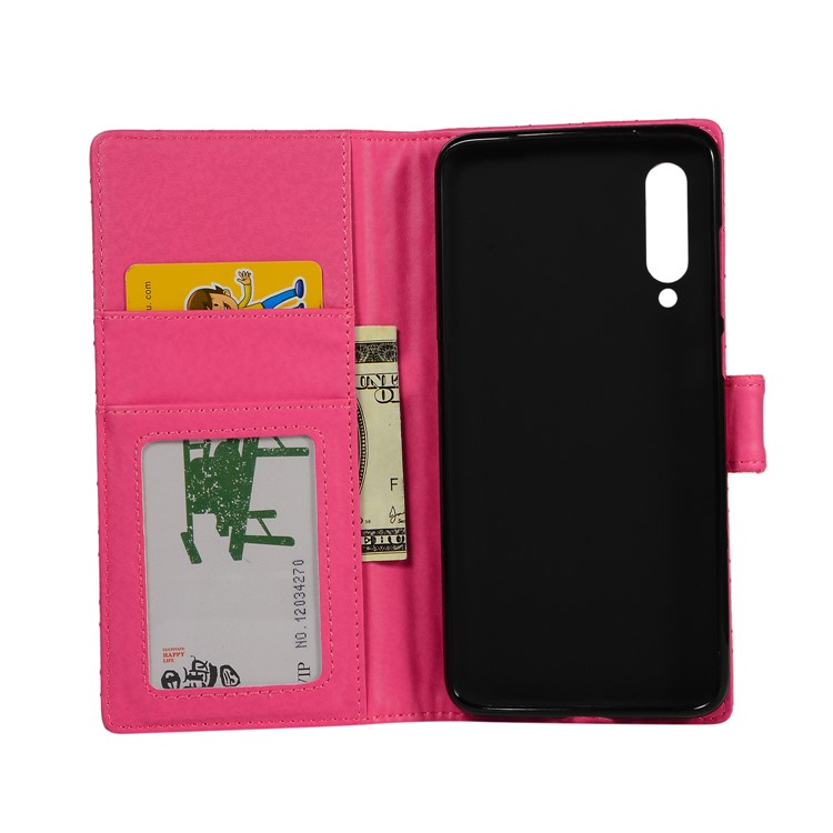 Grid Pattern Wallet Stand Leather Case for Xiaomi Mi 9 - Rose-4