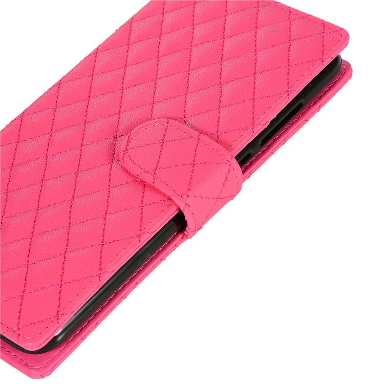 Grid Pattern Wallet Stand Leather Case for Xiaomi Mi 9 - Rose-8