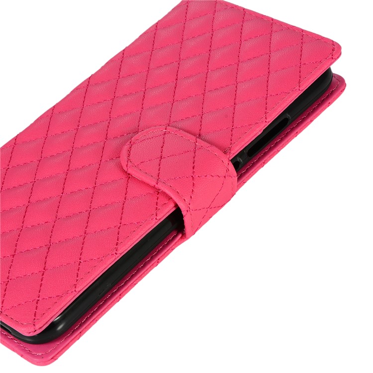 Grid Pattern Leather Wallet Stand Case for Xiaomi Redmi Note 7 / Note 7 Pro (India) - Rose-10