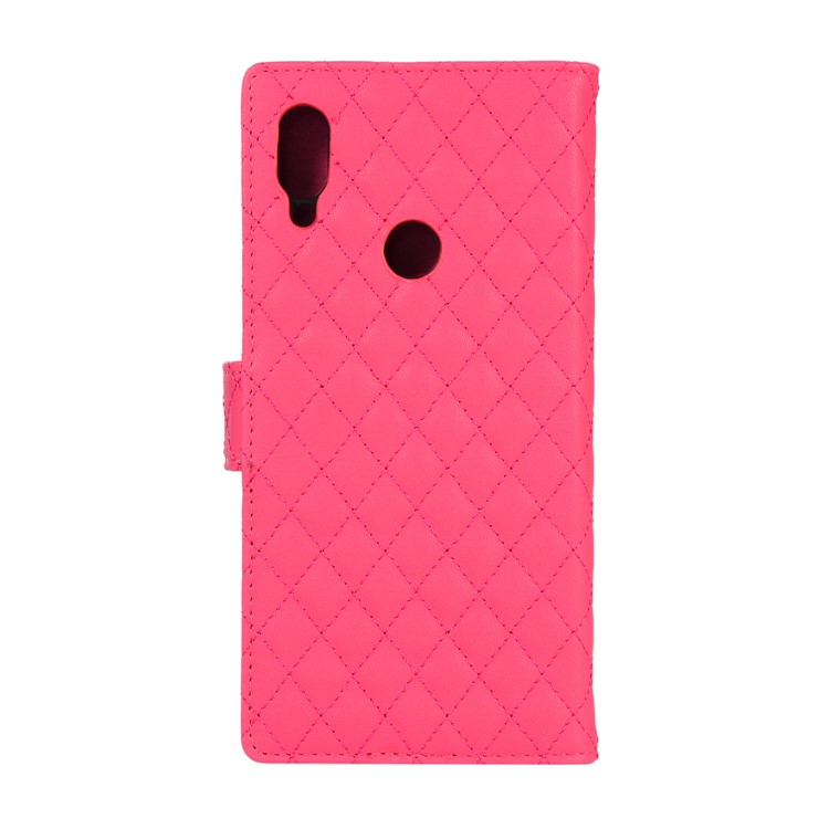 Grid Pattern Leather Wallet Stand Case for Xiaomi Redmi Note 7 / Note 7 Pro (India) - Rose-3