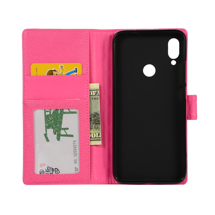 Grid Pattern Leather Wallet Stand Case for Xiaomi Redmi Note 7 / Note 7 Pro (India) - Rose-4