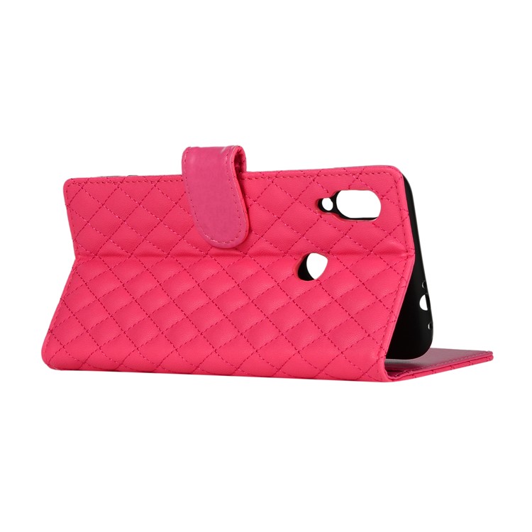 Grid Pattern Leather Wallet Stand Case for Xiaomi Redmi Note 7 / Note 7 Pro (India) - Rose-6
