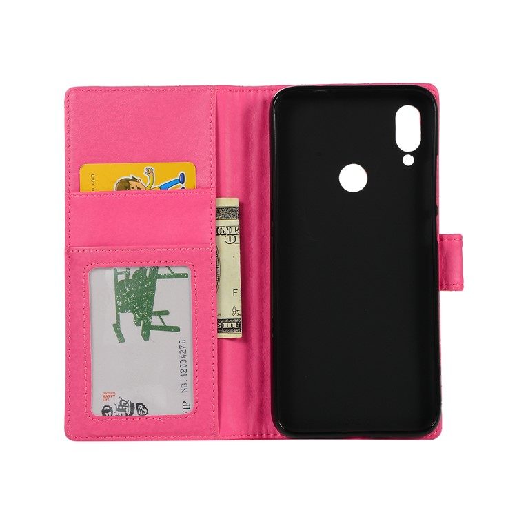 Grid Pattern Leather Wallet Stand Case for Xiaomi Redmi Note 7 / Note 7 Pro (India) - Rose-7