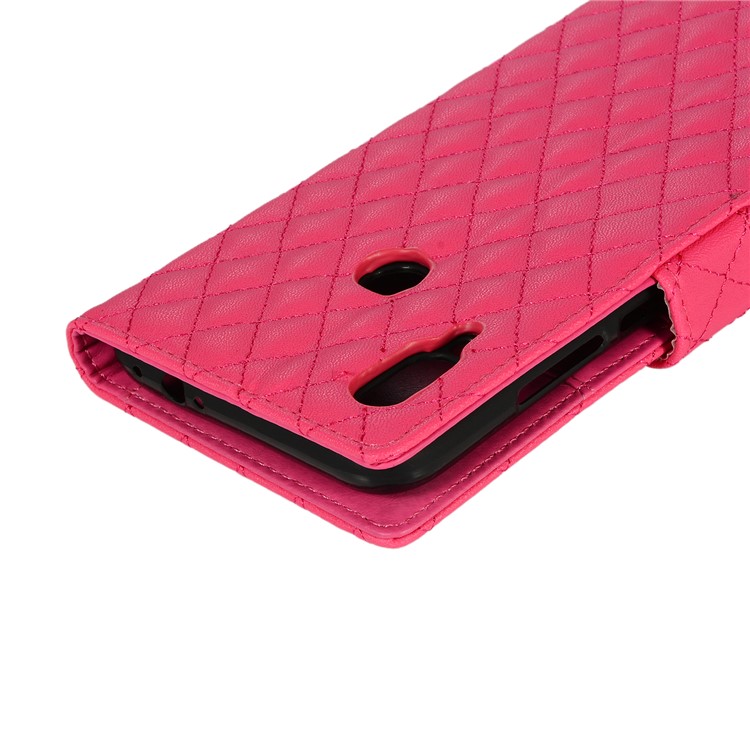 Grid Pattern Leather Wallet Stand Case for Xiaomi Redmi Note 7 / Note 7 Pro (India) - Rose-8
