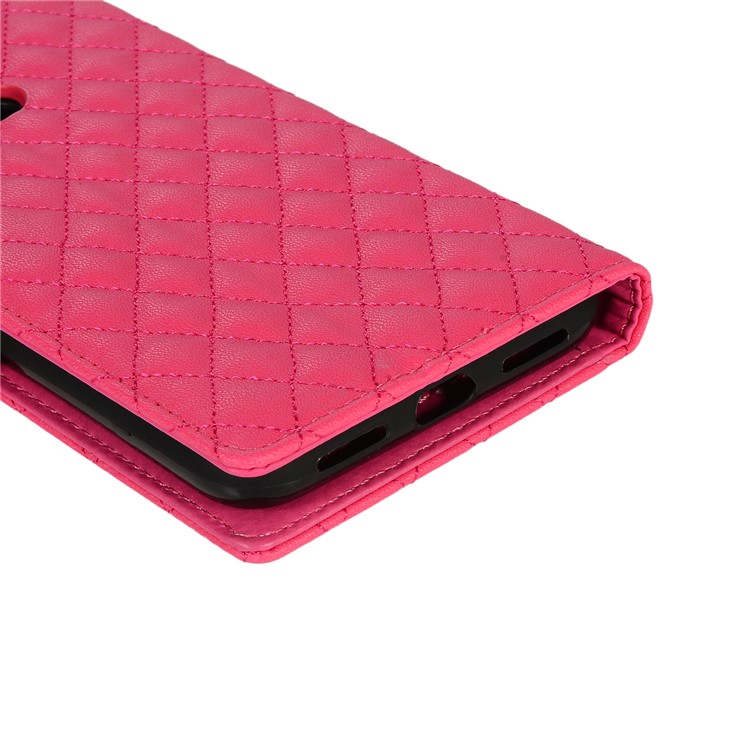 Grid Pattern Leather Wallet Stand Case for Xiaomi Redmi Note 7 / Note 7 Pro (India) - Rose-9