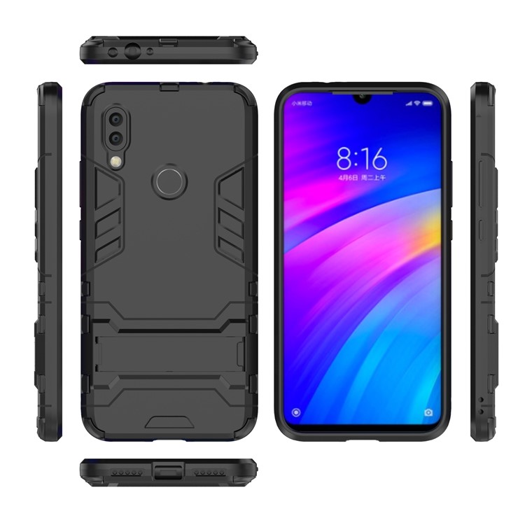 Plastic + TPU Hybrid Case with Kickstand for Xiaomi Redmi 7 - Black-7