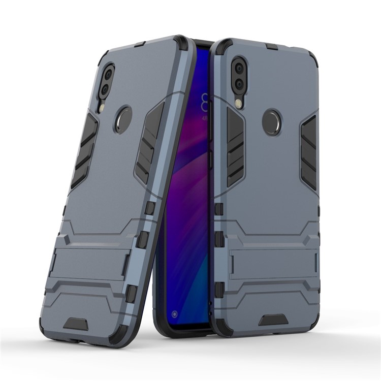 Plastic + TPU Hybrid Case with Kickstand for Xiaomi Redmi 7 / Redmi Y3 - Dark Blue-1