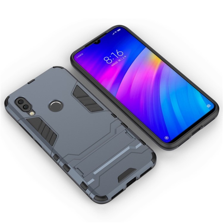 Plastic + TPU Hybrid Case with Kickstand for Xiaomi Redmi 7 / Redmi Y3 - Dark Blue-3