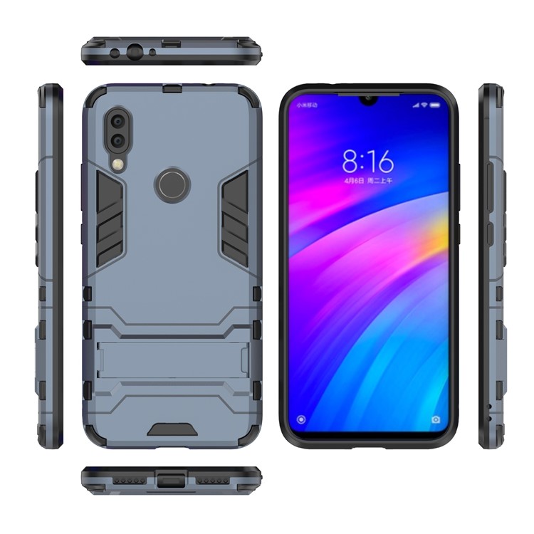 Plastic + TPU Hybrid Case with Kickstand for Xiaomi Redmi 7 / Redmi Y3 - Dark Blue-4