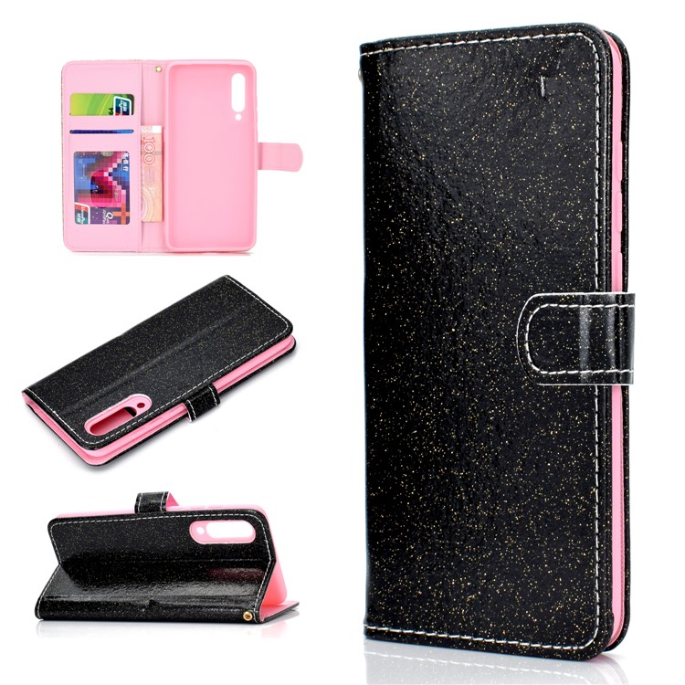 Flash Powder Leather Wallet Stand Case for Xiaomi Mi 9 - Black-1