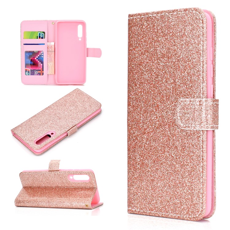 Flash Powder Leather Wallet Stand Case Para Xiaomi MI 9 - Oro Rosa