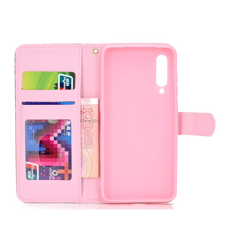 Flash Powder Leather Wallet Stand Case Para Xiaomi MI 9 - Oro Rosa