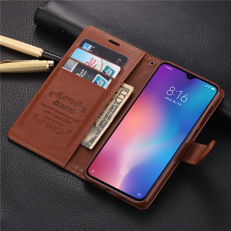 Caixa de Carteira de Couro AZNS Para Xiaomi Mi 9 SE - Castanho-18