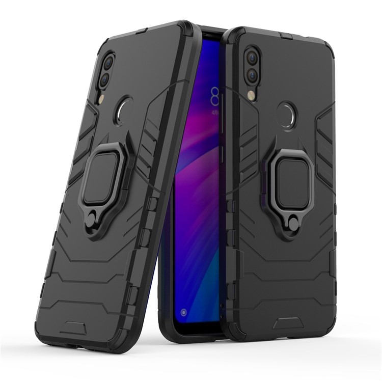 Cool Guard Ring Holder Kickstand PC TPU Hybrid Case for Xiaomi Redmi 7 - Black-1