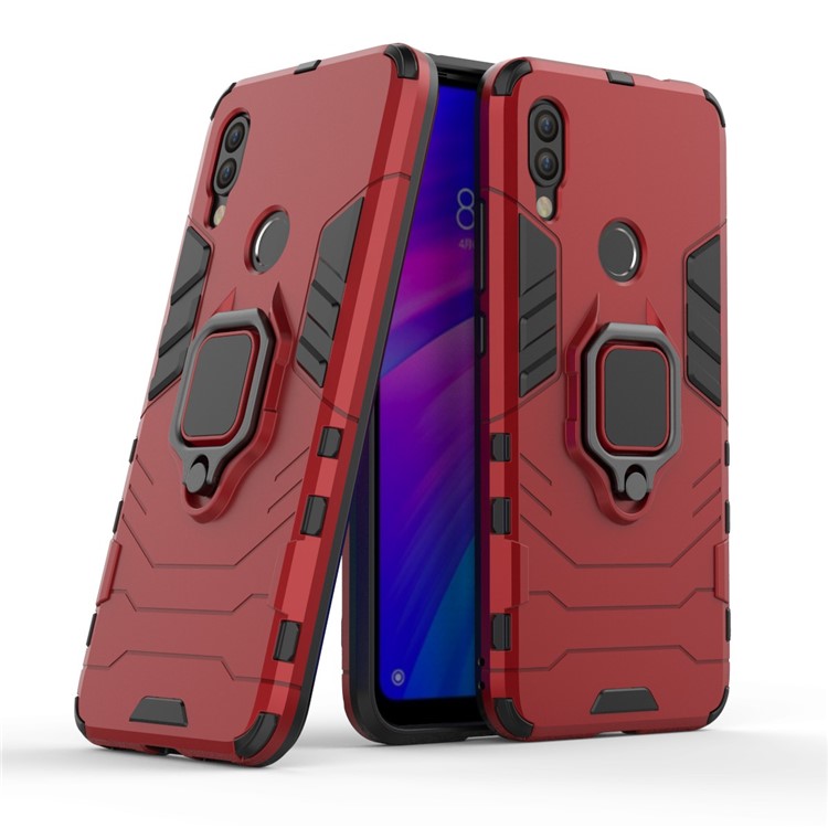 Cool Guard Ring Holder Kickstand PC TPU Hybrid Case for Xiaomi Redmi 7 / Redmi Y3 - Red-1