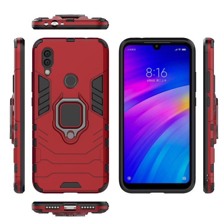 Cool Guard Ring Holder Kickstand PC TPU Hybrid Case for Xiaomi Redmi 7 / Redmi Y3 - Red-3