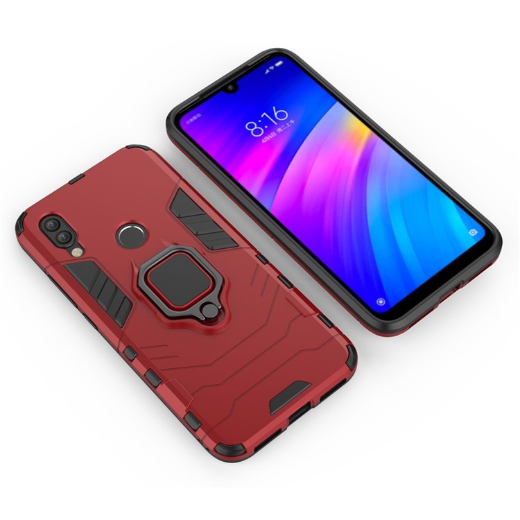Cool Guard Ring Holder Kickstand PC TPU Hybrid Case for Xiaomi Redmi 7 / Redmi Y3 - Red-5