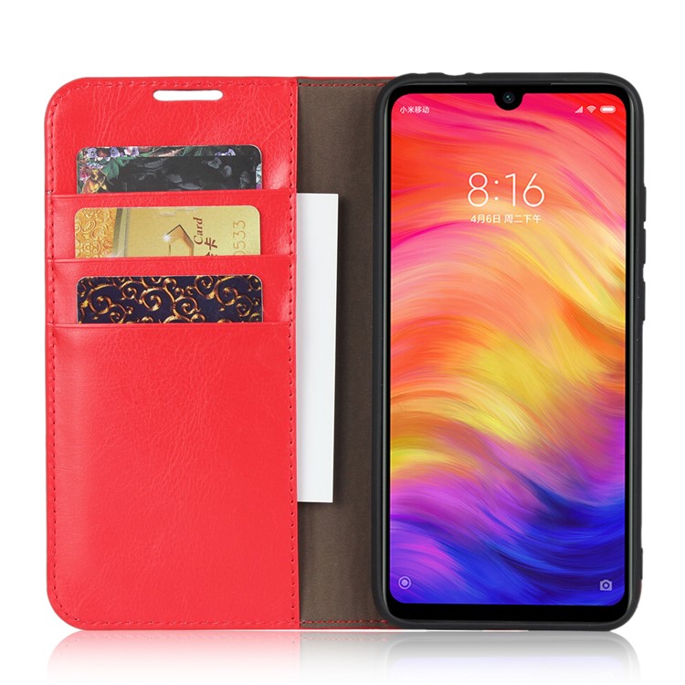 Crazy Horse Wallet Stand Genuine Leather Case for Xiaomi Redmi Note 7S / Note 7 / Redmi Note 7 Pro (India) - Red-3