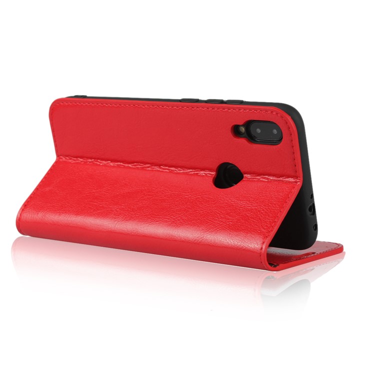 Crazy Horse Wallet Stand Genuine Leather Case for Xiaomi Redmi Note 7S / Note 7 / Redmi Note 7 Pro (India) - Red-4