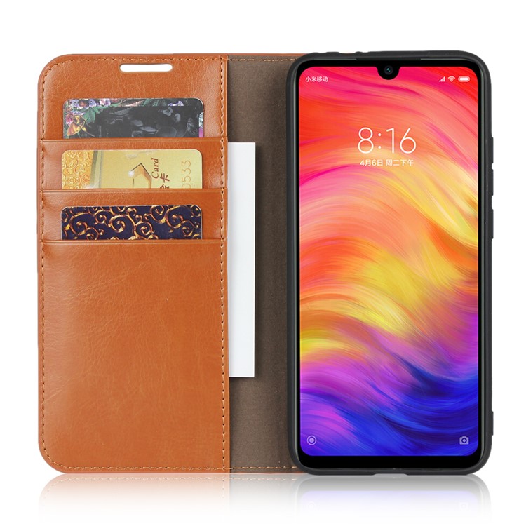 Crazy Horse Wallet Stand Genuine Leather Case for Xiaomi Redmi Note 7S / Note 7 / Redmi Note 7 Pro (India) - Brown-3