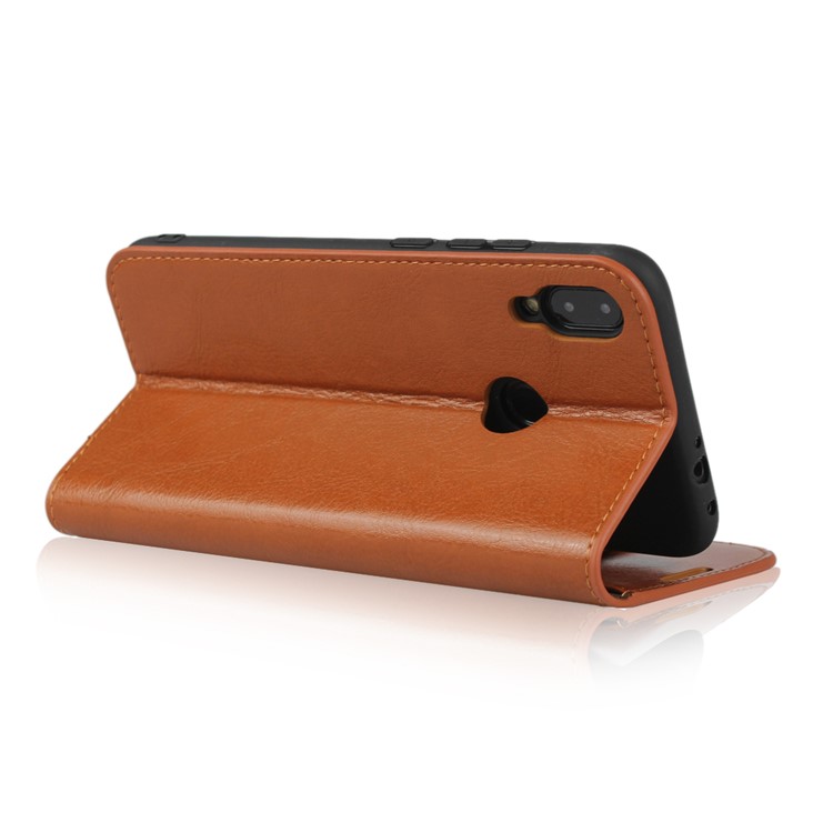 Crazy Horse Wallet Stand Genuine Leather Case for Xiaomi Redmi Note 7S / Note 7 / Redmi Note 7 Pro (India) - Brown-4