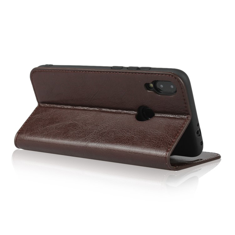 Crazy Horse Wallet Stand Caso de Couro Genuíno Para Xiaomi Redmi Note 7s / Nota 7 / Redmi Note 7 Pro (índia) - Café-4