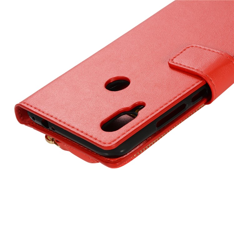 Wallet Zippered Genuine Leather Protector Case for Xiaomi Redmi Note 7 / Redmi Note 7 Pro (India) - Red-6