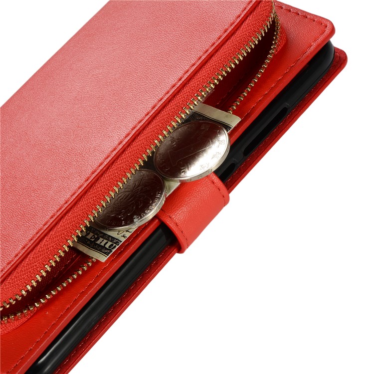 Wallet Zippered Genuine Leather Protector Case for Xiaomi Redmi Note 7 / Redmi Note 7 Pro (India) - Red-9