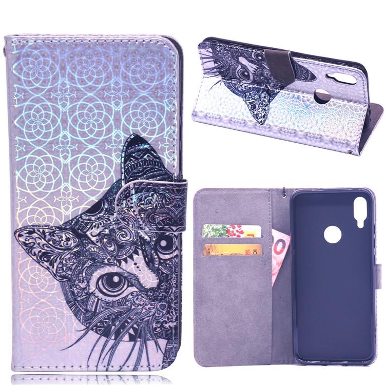 Laser Carving Pattern Printing Wallet Leather Case with Strap for Xiaomi Redmi Note 7 / Redmi Note 7 Pro (India) - Cat-1