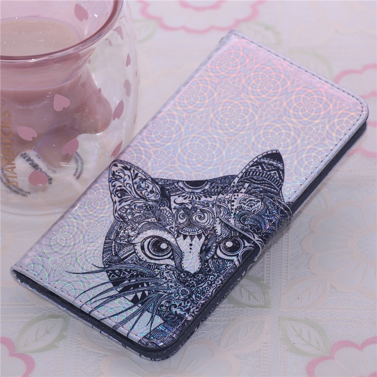 Laser Carving Pattern Printing Wallet Leather Case with Strap for Xiaomi Redmi Note 7 / Redmi Note 7 Pro (India) - Cat-8