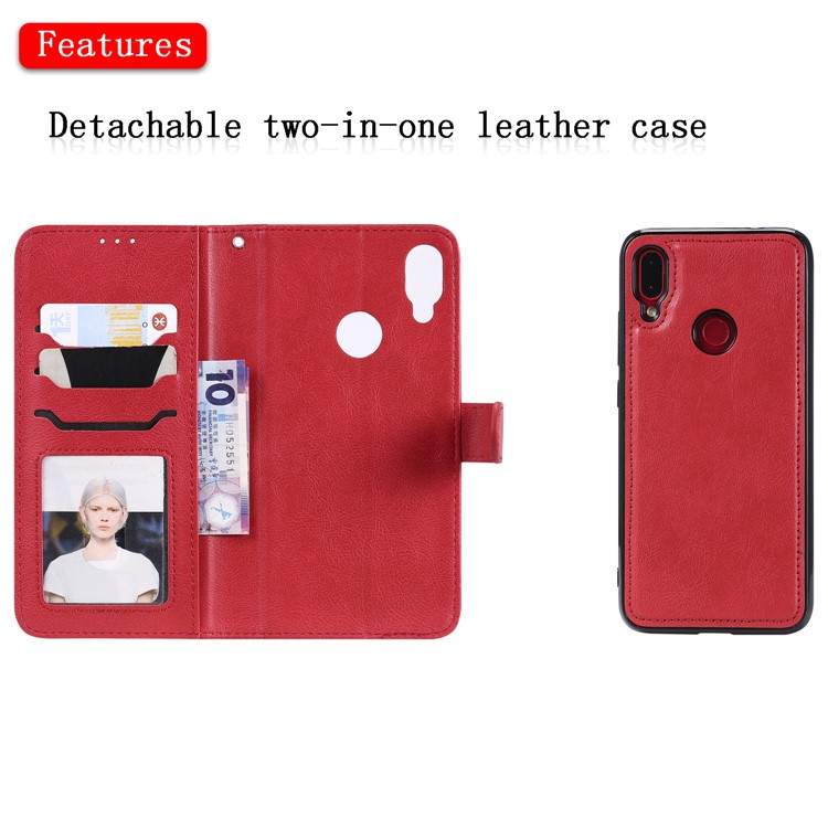 Magnetic Detachable 2-in-1 Wallet Leather Stand Case for Xiaomi Redmi Note 7S / Note 7 / Note 7 Pro (India) - Red-4