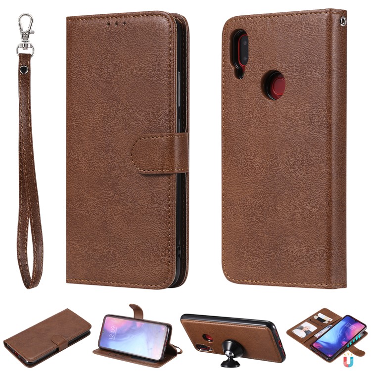 Magnetic Detachable 2-in-1 Wallet Leather Stand Case for Xiaomi Redmi Note 7S / Note 7 / Note 7 Pro (India) - Brown-1