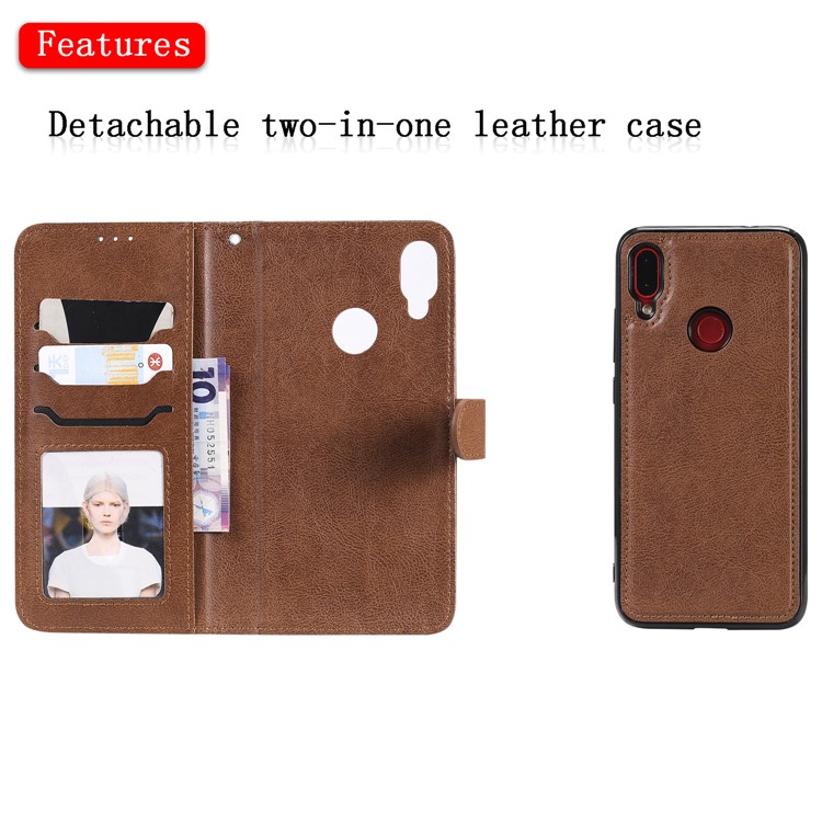 Magnetic Detachable 2-in-1 Wallet Leather Stand Case for Xiaomi Redmi Note 7S / Note 7 / Note 7 Pro (India) - Brown-4