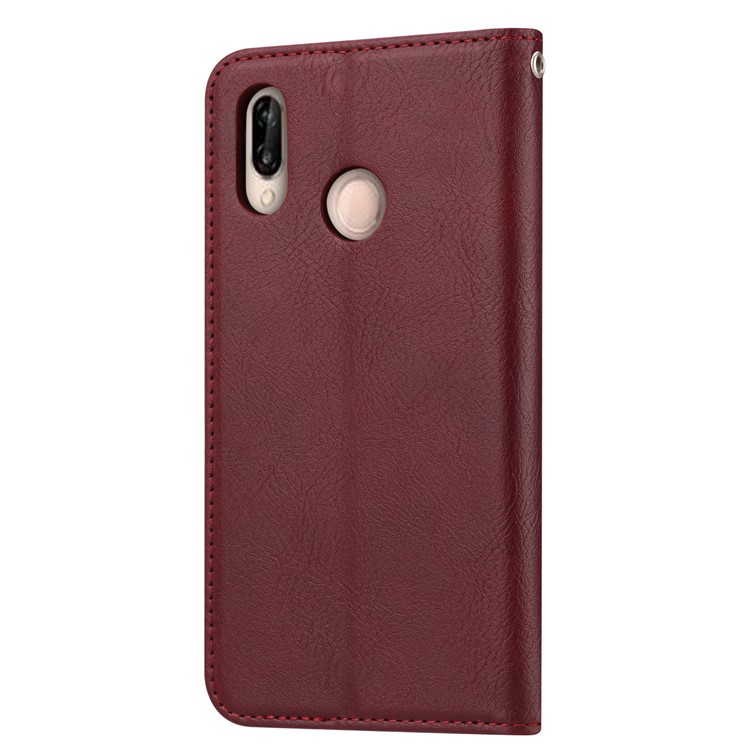 PU Leather Auto-absorbed Stand Wallet Protective Case for Xiaomi Redmi 7 / Redmi Y3 - Wine Red-4