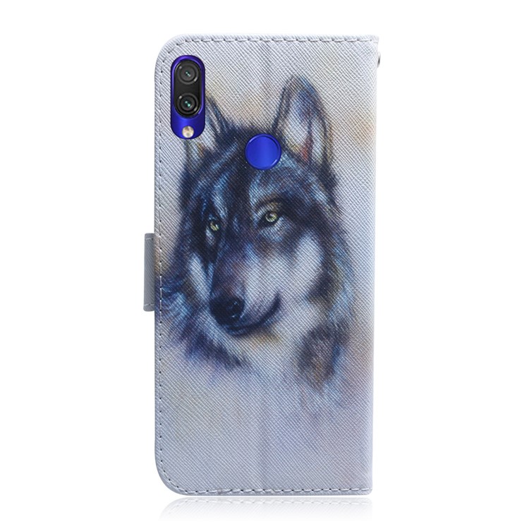 Pattern Printing Wallet Leather Cell Phone Case for Xiaomi Redmi Note 7 - Wolf-3