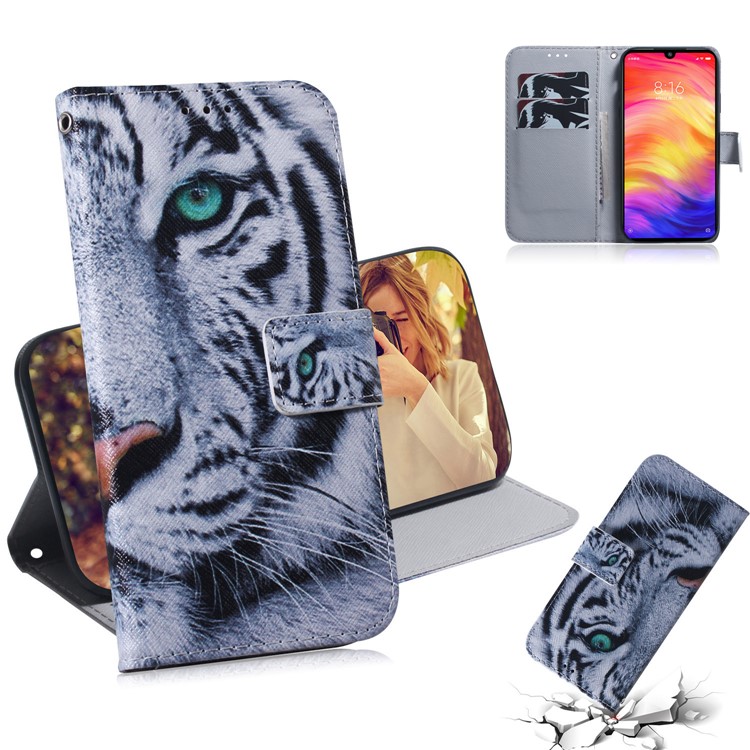 Pattern Printing Wallet Leather Cell Phone Case for Xiaomi Redmi Note 7S / Note 7 - Tiger-1