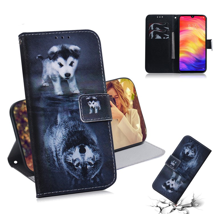 Pattern Printing Wallet Leather Cell Phone Case for Xiaomi Redmi Note 7S / Note 7 - Dog-1