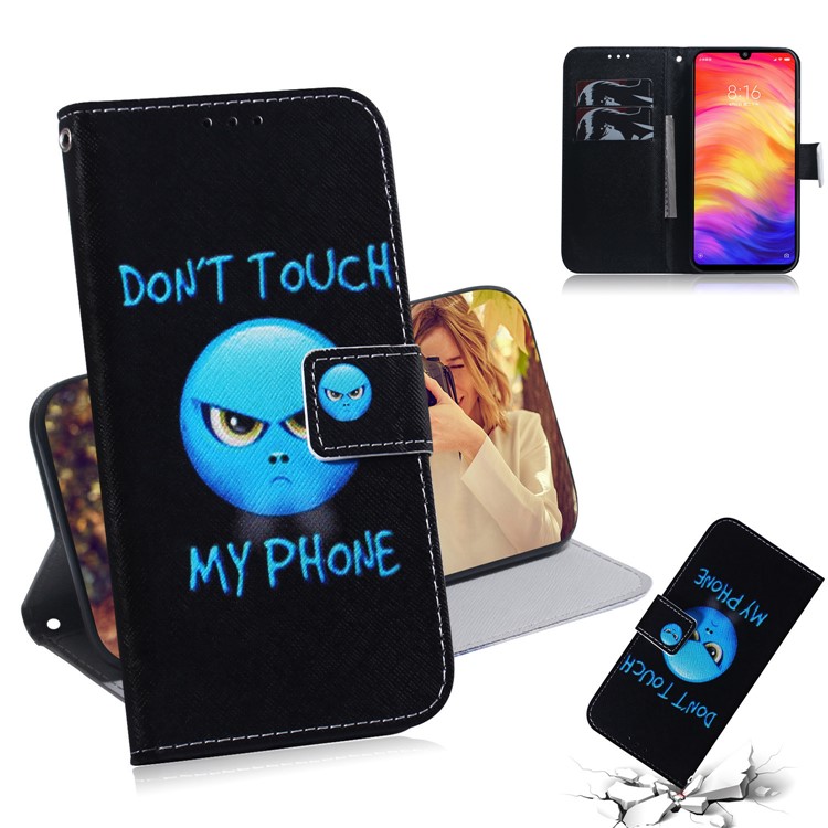 Pattern Printing Wallet Leather Cell Phone Case for Xiaomi Redmi Note 7S / Note 7 - Do Not Touch My Phone-1
