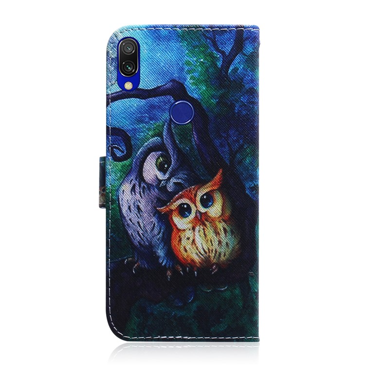 Pattern Printing Wallet Stand Protective Leather Case for Xiaomi Redmi 7 / Redmi Y3 - Owl-3
