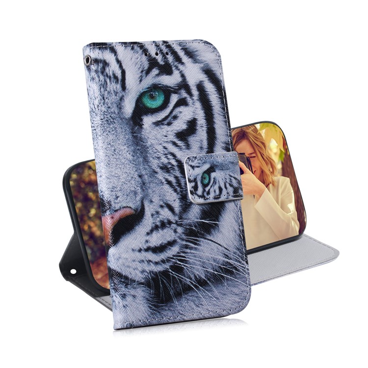 Padrão Printing Wallet Stand Protetive Leather Case Para Xiaomi Redmi 7 / Redmi Y3 - Tigre