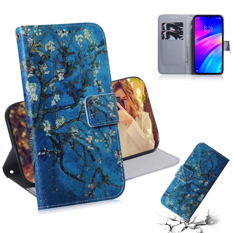 Pattern Printing Wallet Stand Protective Leather Case for Xiaomi Redmi 7 / Redmi Y3 - Flowered Tree-1
