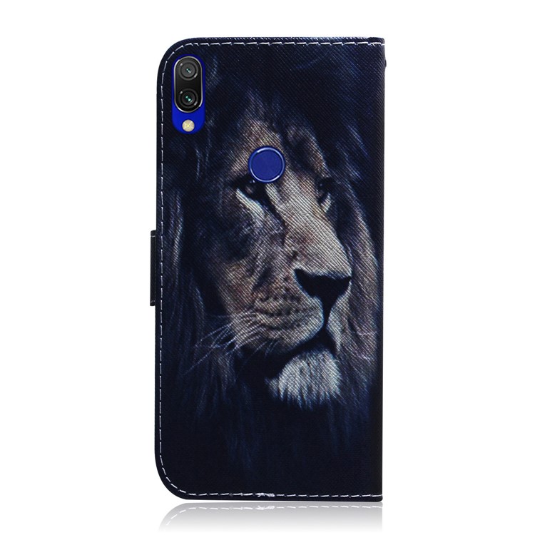 Pattern Printing Wallet Stand Protective Leather Case for Xiaomi Redmi 7 / Redmi Y3 - Lion-3