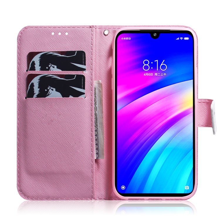 Pattern Printing Wallet Stand Protective Leather Case for Xiaomi Redmi 7 / Redmi Y3 - Flower-8