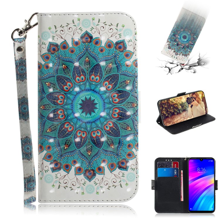 Light Spot Decor Patterned Wallet Stand PU Leather Phone Case for Xiaomi Redmi 7 / Redmi Y3 - Mandala-1